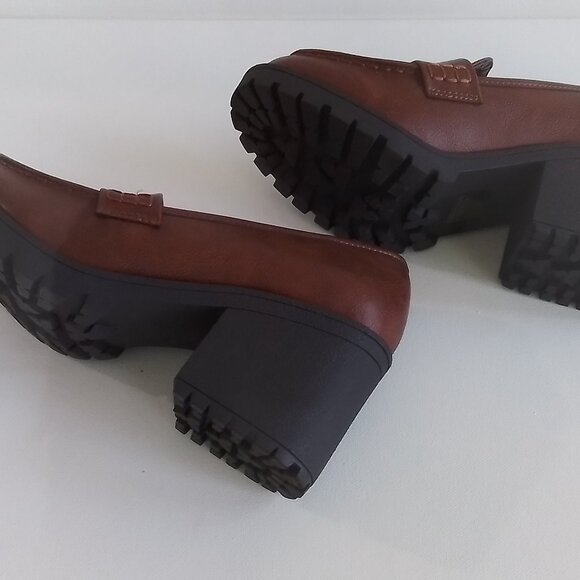 New Soda Chunky Mid Heel Brown Sole Penny Loafers 8M - Picture 5 of 5